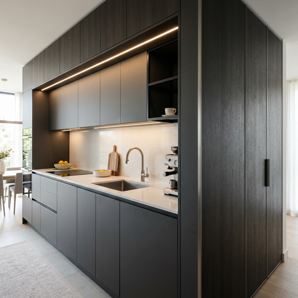 A modular kitchen with premium hardware and considered material choices